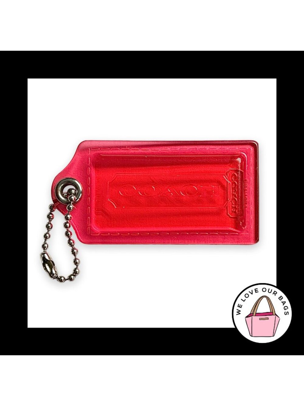 Rare COACH POPPY HANG TAG Pink Plastic Acrylic Lucite Key Fob Bag Charm Keychain